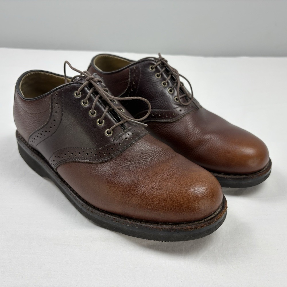 VTG L.L. Bean Two-Tone Brown Saddle Shoes Leather 9.5M Vibram Soles Eyelets EUC